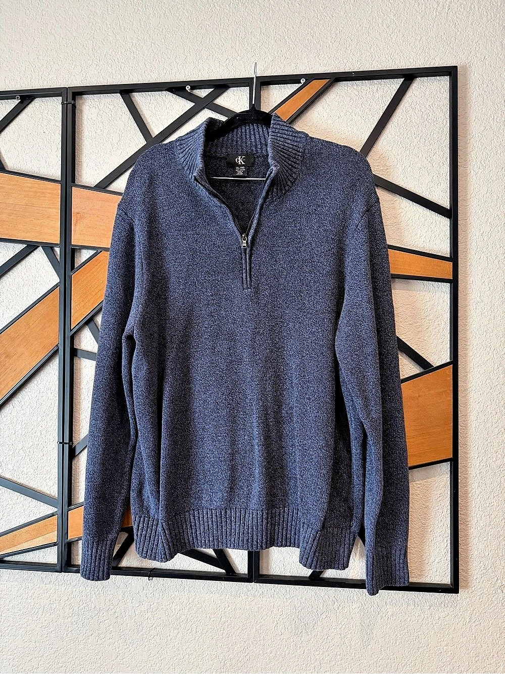 Calvin Klein Men's Quarter-Zip Sweater in Blue Size XL